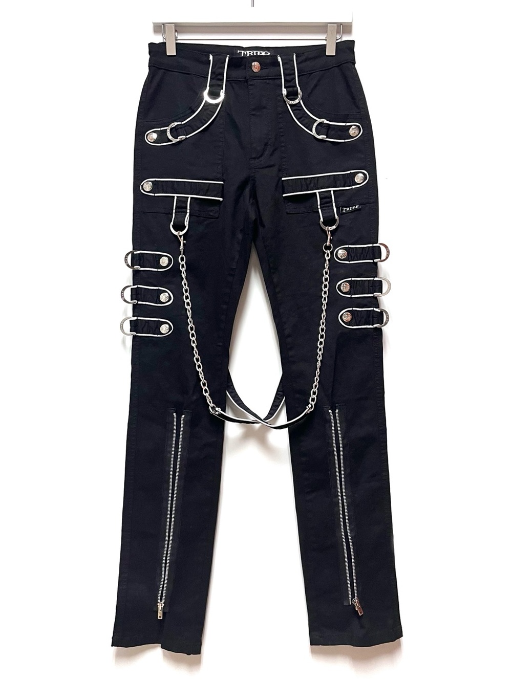 TRIPP NYC Band Pants 26 Black Bondage Chain Strap Goth Punk Unisex Cyber Y2K